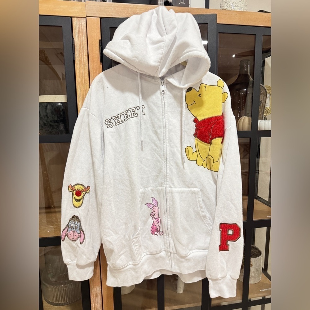 Disney Winnie The Pooh embroidered hoodie sweatshirt patches zip up piglet sweet